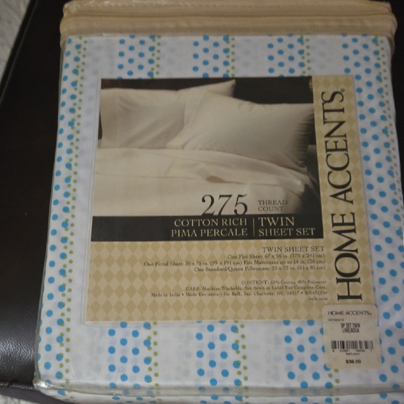 Home Accents Twin Sheet Set Lime Aqua White Dot Stripe Cotton Blend NEW MSRP $38 - Picture 1 of 4